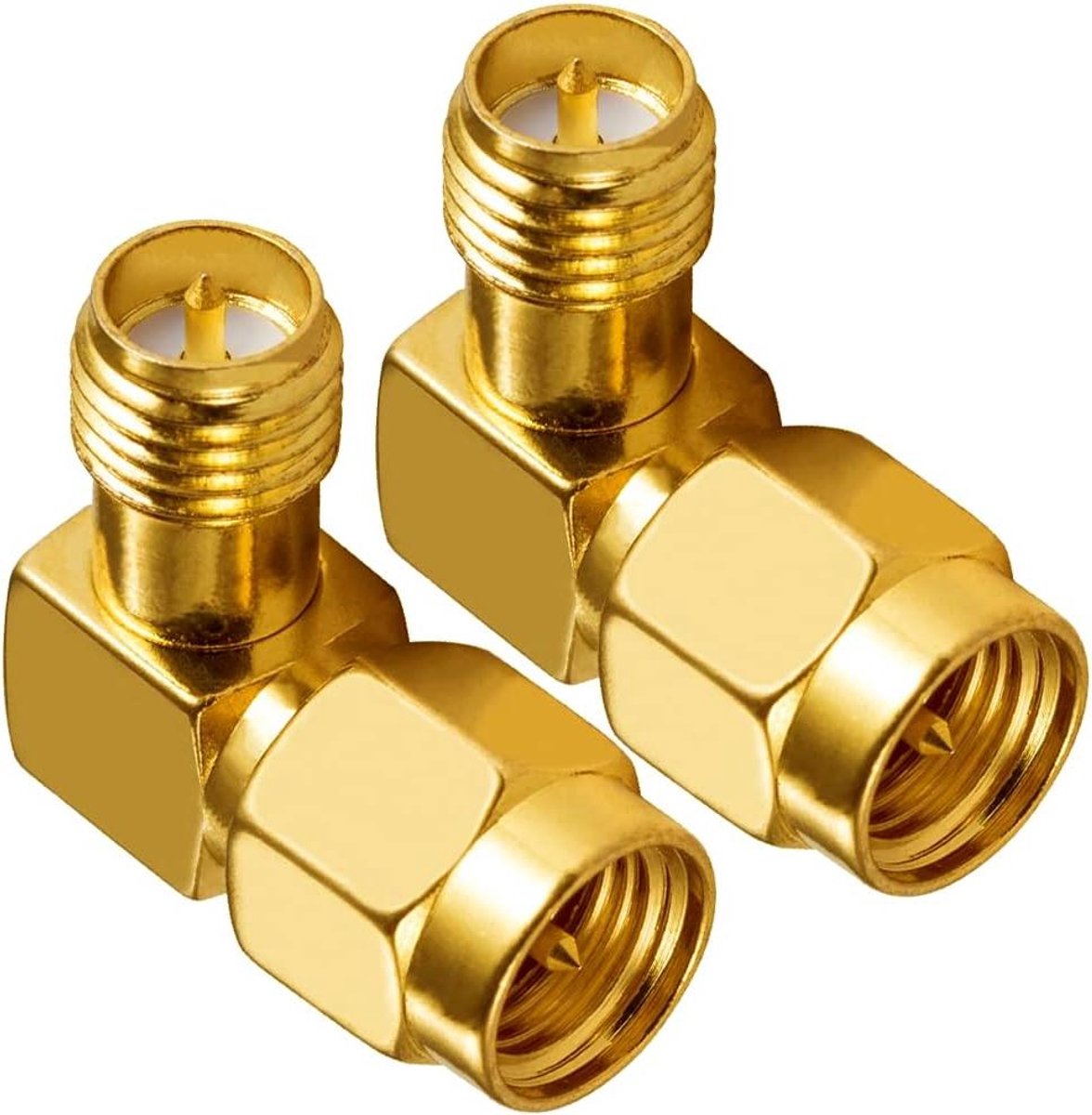 SMA Adapter Hoek - RF Coax Adapter - Wifi Verbinding Verbeteren - 90 Graden Hoek - 2 Stuks - Goudkleurig