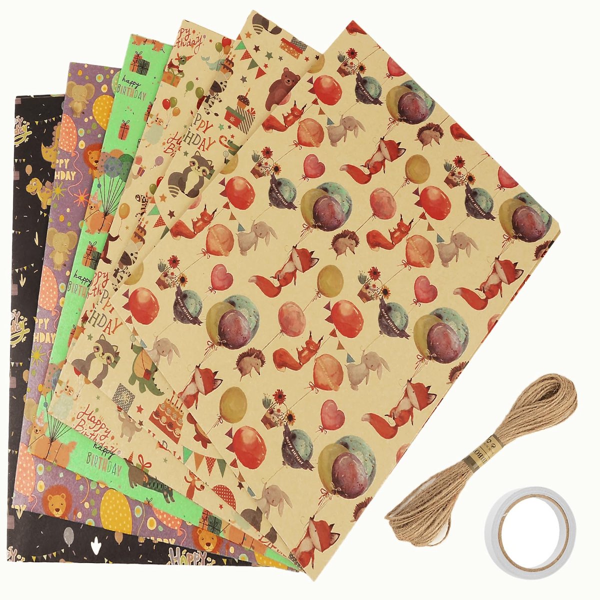 Cadeaupapier verjaardag 90 x 65 cm set 6 vellen rol cadeaupapier Happy Birthday