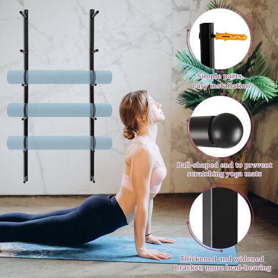 Yogamatrek - Opbergrek Matten - Sportspullen Opbergen - 6-Planks Wandmontage - 100 cm Lengte - Zwart — afbeelding 2