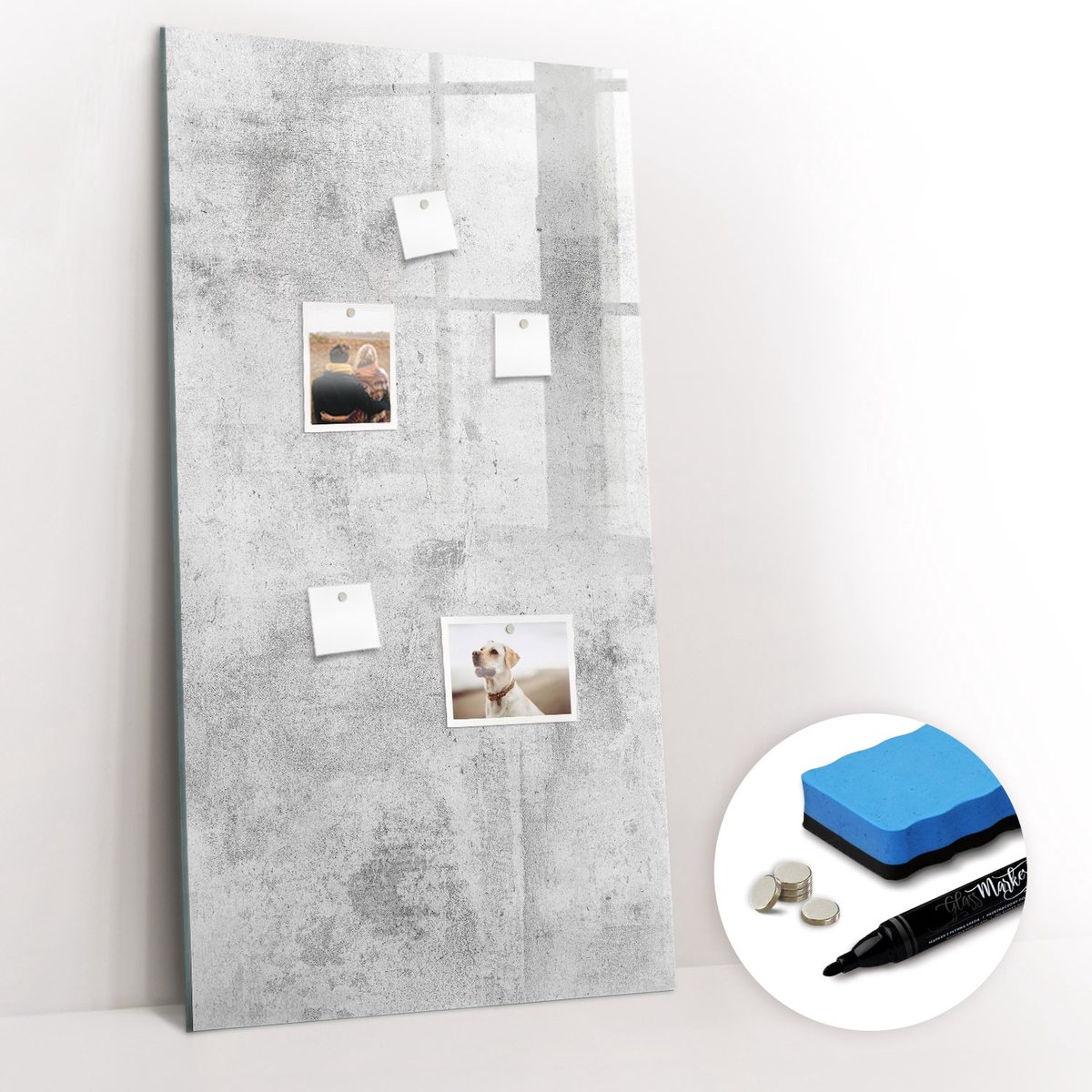 Tulup Whitebord - Betonnen muur - 60 x 120 cm - Grijs Magnetic Board - Gratis 5 Sterke Magneten + Whiteboard Marker & Wisser - Stylish Memo Board - Magnetisch Bord Kind - Organiseer Je Bureau