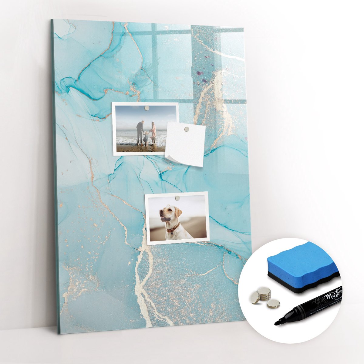 Tulup Whitebord - Decoratief marmer - 40 x 60 cm - Turkoois Magneetbord Design - Gratis 5 Sterke Magneten + Whiteboard Marker & Wisser - Industrieel Wandbord - Magnetisch Wandbord - Productiviteit Tools