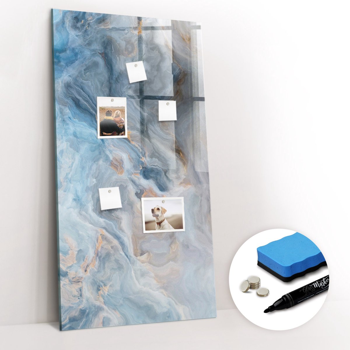Tulup Whitebord - Klassiek marmerpatroon - 60 x 120 cm - Grijs Magneetbord Foto - Gratis 5 Sterke Magneten + Whiteboard Marker & Wisser - Minimalistisch Prikbord - Memo Magneetbord - Planning Muur