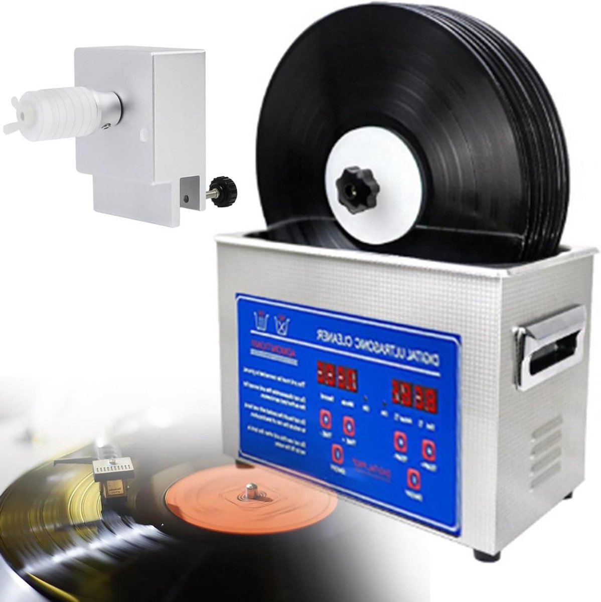 Vinyl Reiniger - LP Set - Platen Onderhoud - 40 kHz Ultrasoon - 6.5 Liter - Zilver