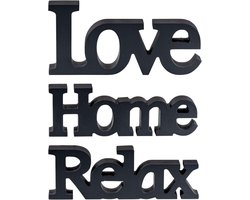 Decoratieve Zwarte Houten Letters 'Love Home Relax' voor Tafel en Woondecoratie