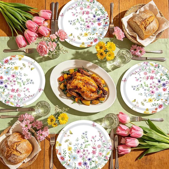50 stuks papieren borden, wilde bloem, kinderverjaardag, feestborden, wegwerpborden, wegwerpborden, servies voor afstuderen, meisjes, feestdecoratie, bruiloften, tuin, verjaardag, decoraties — afbeelding 5