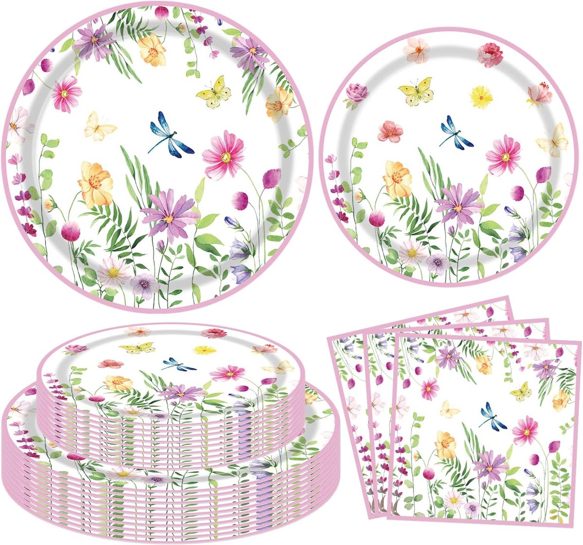 120 Pack Wildflower Feestbenodigdheden Bloemen Papieren Borden en Servetten Lente Bloemen Baby Shower Verjaardag Servies Decoraties voor Lente Picknick Bruiloft Theekransje Serveert 40