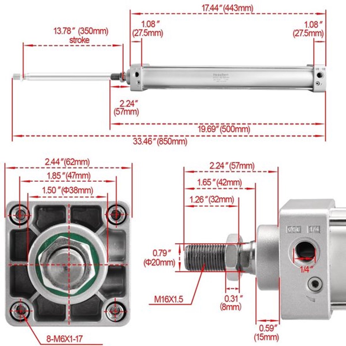 Dailygoods - Pneumatische Standaardcilinder - Dubbelwerkend - 50mm