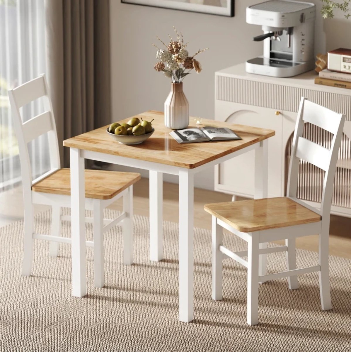 MEUNIQ Eetkamerstoelen set van 2 - rubberhouten zitting en poten, gebogen lattenrugleuning, zonder armleuningen, 40 x 50,5 x 88,5 cm, eiken en wit