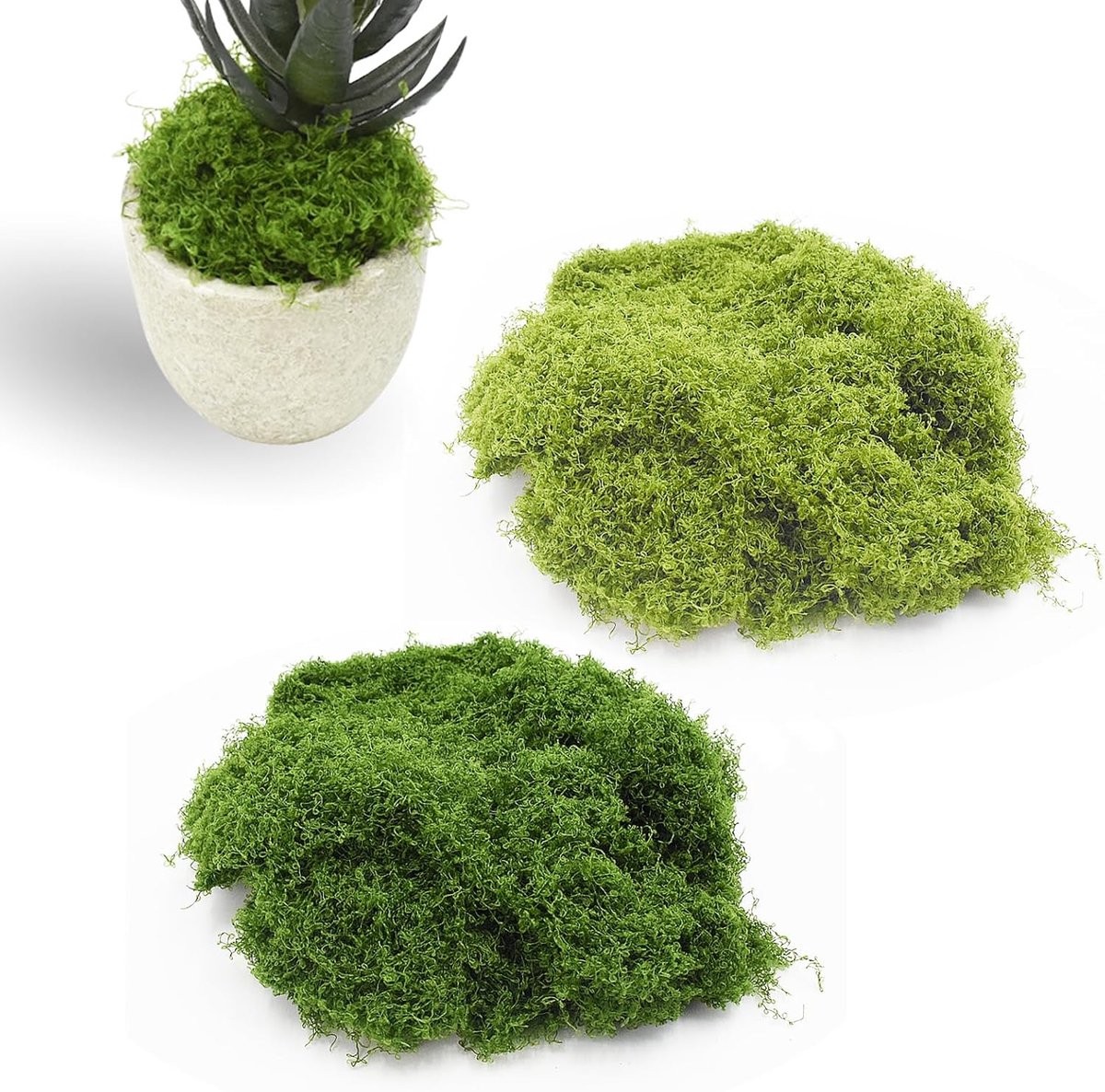 Kunstmos voor planten, 200 g, kunstmos voor kunst en handwerk, decoreren, namaakgroen voor indoor plantenpotten, thuis, keuken, tuin (100 g natuurlijk donkergroen + 100 g lichtgroen)