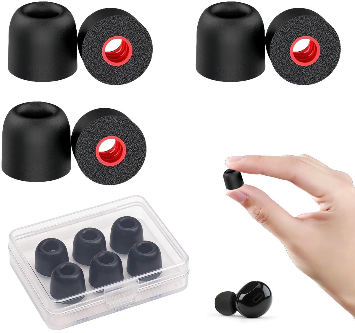 3 Paar Memory Foam Oordopjes – Maat M Vervangende Eartips met Geluidsisolatie – Comfortabele Eartips met Opbergdoosje voor In-Ear Koptelefoons