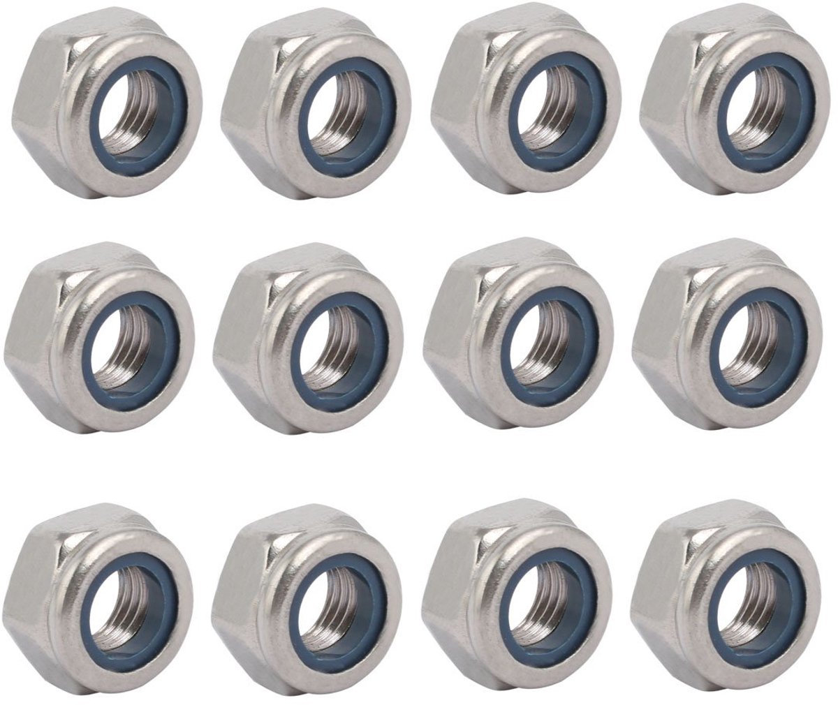 Sourcingmap 12 stks M10 x 1.25mm Pitch Metrische Fijne Draad 304 Roestvrij Staal Hex Lock Moeren