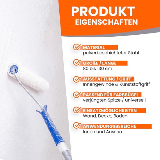 Telescoopstang voor verfroller 80-130 cm - Verlengstang voor schildergereedschap — afbeelding 4
