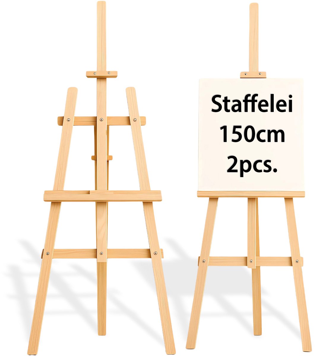 Schildersezel hout groot – Houten schilder ezel in hoogte verstelbaar voor schilderen atelier & bruiloft – ezel voor kinderen volwassenen inklapbaar canvas 150 cm (2 stuks)