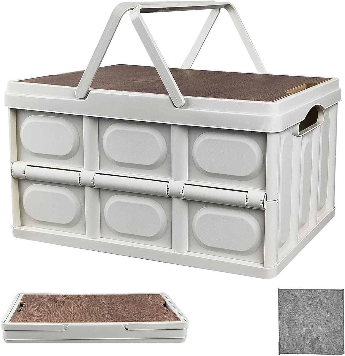 Opvouwbare Opbergdoos - Campingbox met deksel - Thuis opbergen - Voedselveilig kunststof - 30 liter - Wit