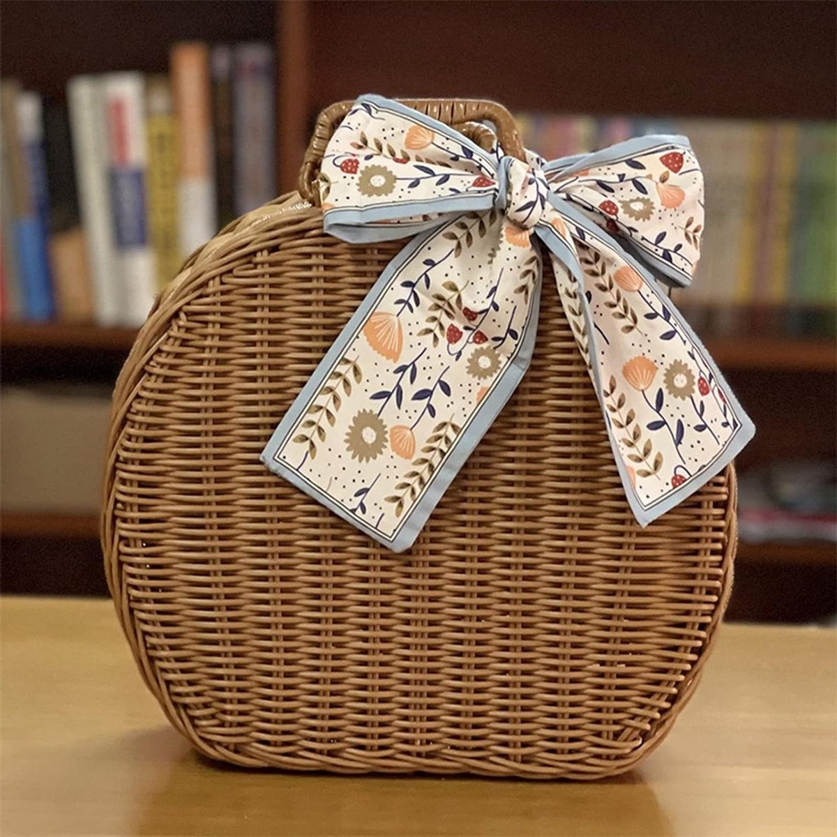 Ronde Rotan Mand - Geweven Opberger - Woondecoratie - Authentiek Design - Klein formaat - Bruin