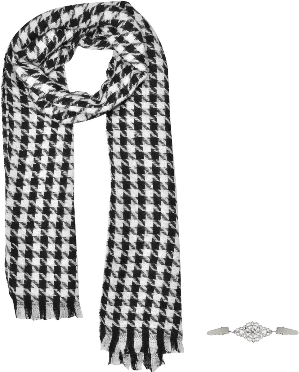 pied-de-poule sjaal, zachte en comfortabele multifunctionele sjaal, lange sjaal voor vrouwen en mannen in herfst-winter-lente 1 stuk, met 1 stuk clip broche