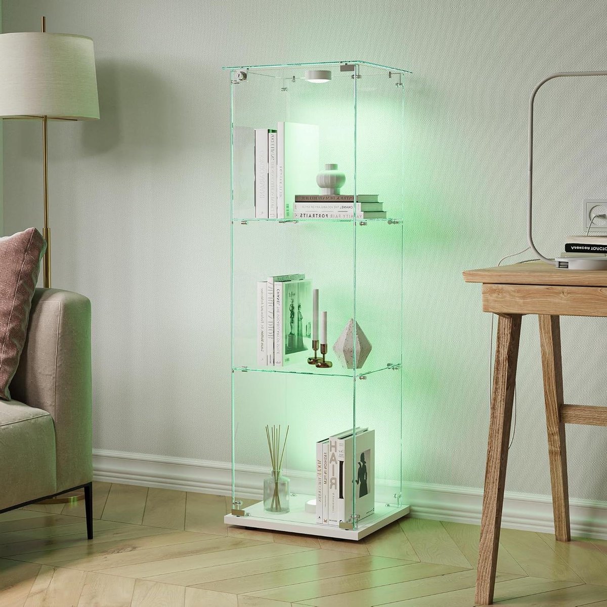 Glazen Vitrinekast - Displaykast - Verzamelobjecten Tonen - 360 Graden Zicht - 1233 cm Hoog - Wit