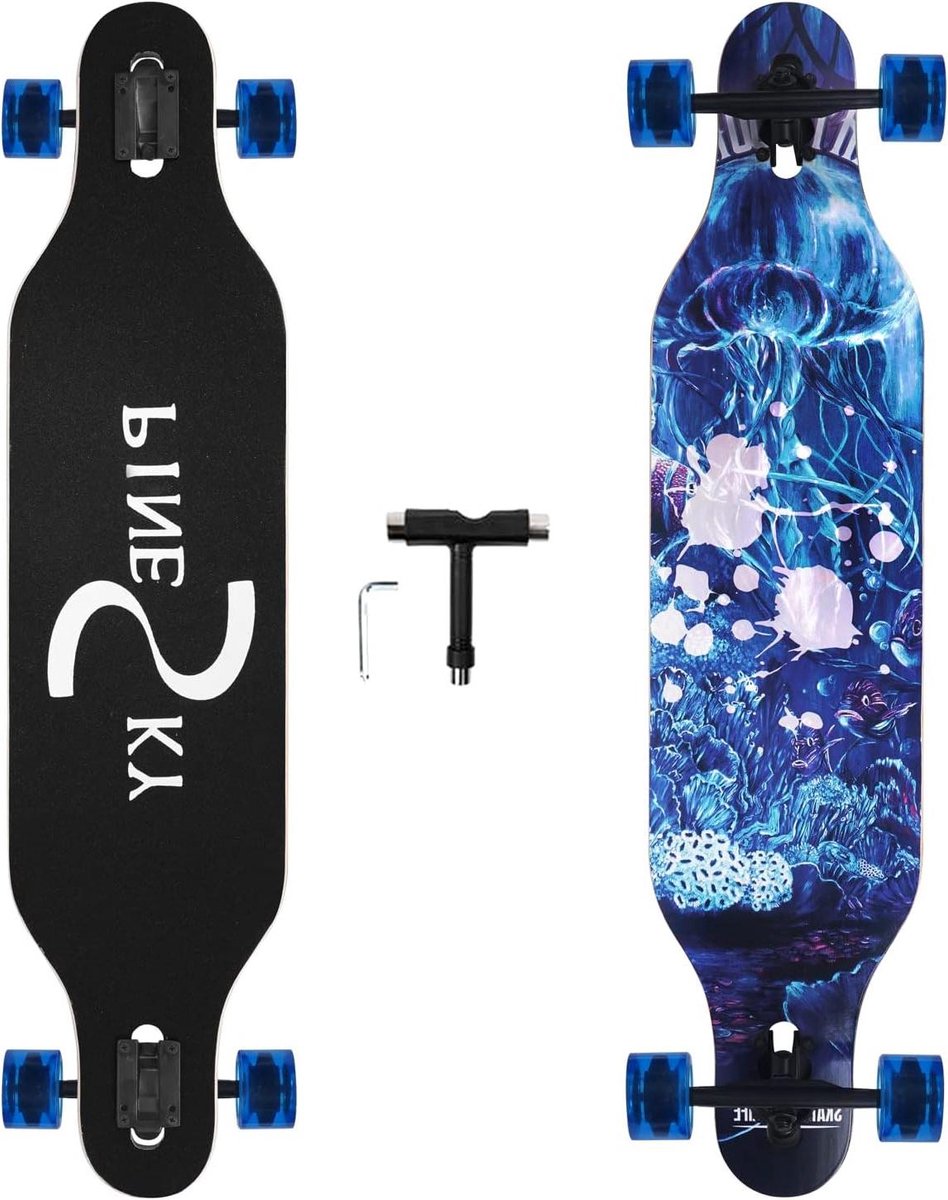 Longboard Skateboard Cruiser Board Cruisen en Carven 8 Lagen Esdoorn Hout 41 Inch Kwallen