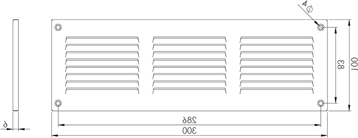 Ventilatierooster - Muurrooster Luchtrooster - Ventilatie Optimaliseren - Met Muggengaas - 300x100mm - Bruin