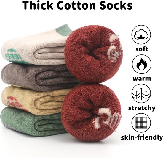Babysokken Antislip Katoen - Kindersokken Winter Thermisch - Warmte en Comfort - Volledig Badstof Binnenkant - 5 Paar - Multicolor — afbeelding 5