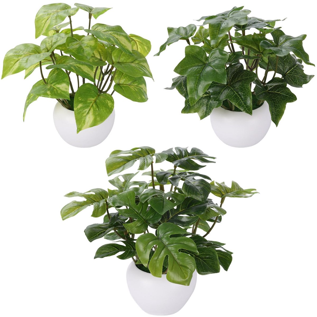PRINCE Set van 3 kunstplanten, klein (19 cm), kunstgroene potplanten, plastic planten, net echt, met potten voor decoratie, woonkamer, slaapkamer, keuken, badkamer