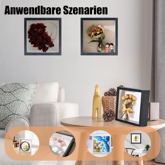 Fotolijst om te vullen, diepe fotolijst om te vullen, 20 x 25 cm, diepe lijst voor muur en desktop, 3D-objectlijst dieper 3 cm, foto's, souvenirs, zwart — afbeelding 4