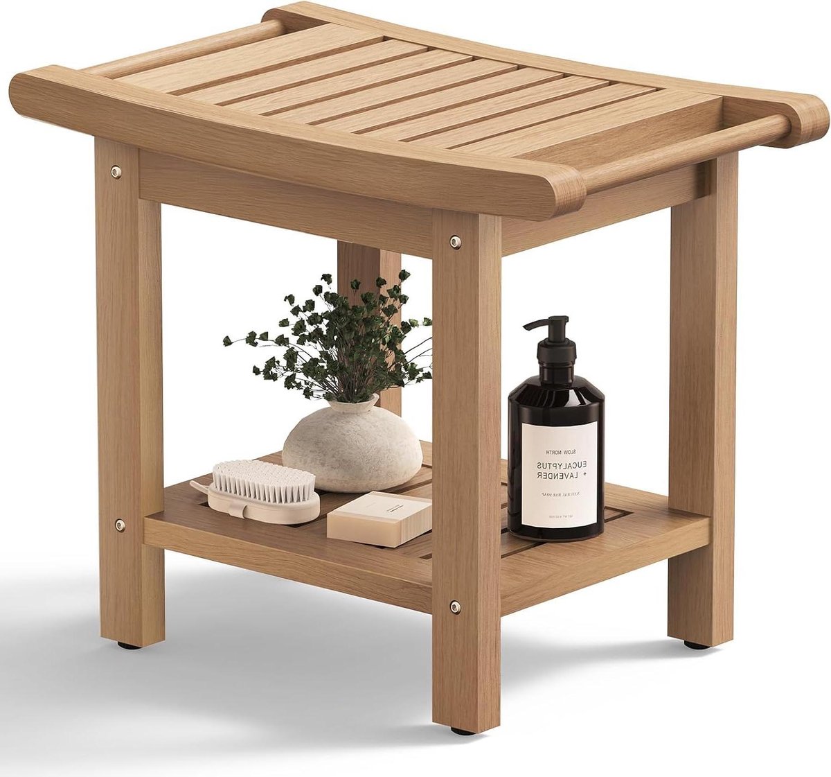 Douchebank - Douchekruk Badkamer - Veilig Douchen - Waterdicht Polyhout - 57.91 x 33.78 x 46.99 cm - Teak