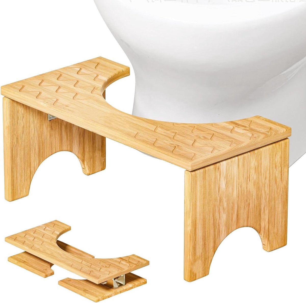 Opvouwbare Toiletkruk - Bamboe Kruk Badkamer - Verbeteren Zithouding - Antislip Stabiliteit - Universeel Passend - Natuurlijk Bamboe