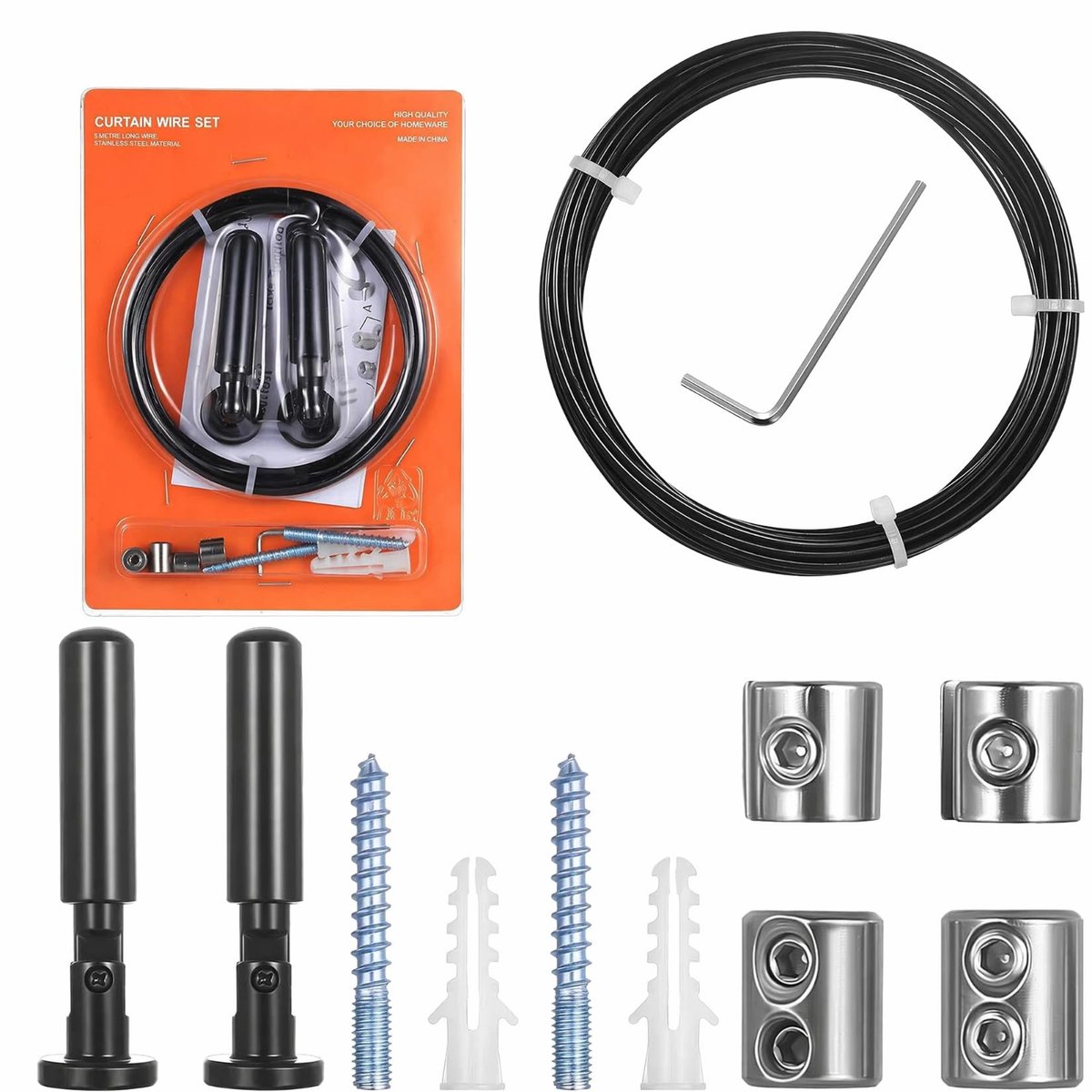 Gordijndraad, spanset voor gordijnen, gordijnaccessoires, spankabel, kabelspansysteem, spansysteem voor waslijn, douche, foto