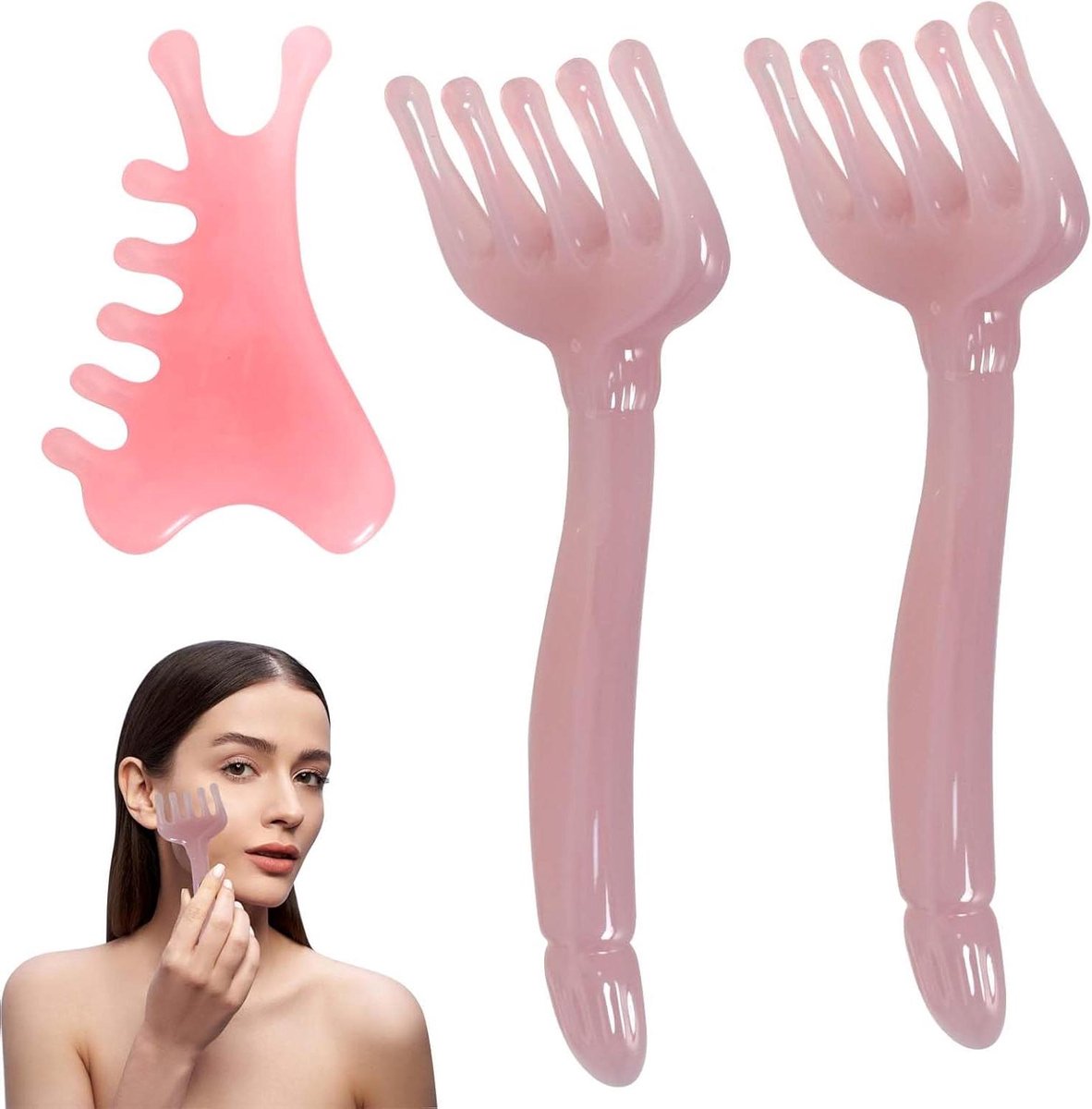 Hoofdmassageapparaat Set - Gezichtsroller Gua Sha - Ontspanning Lichaam - Hoogwaardig Hars - 3 Stuks - Doorzichtig