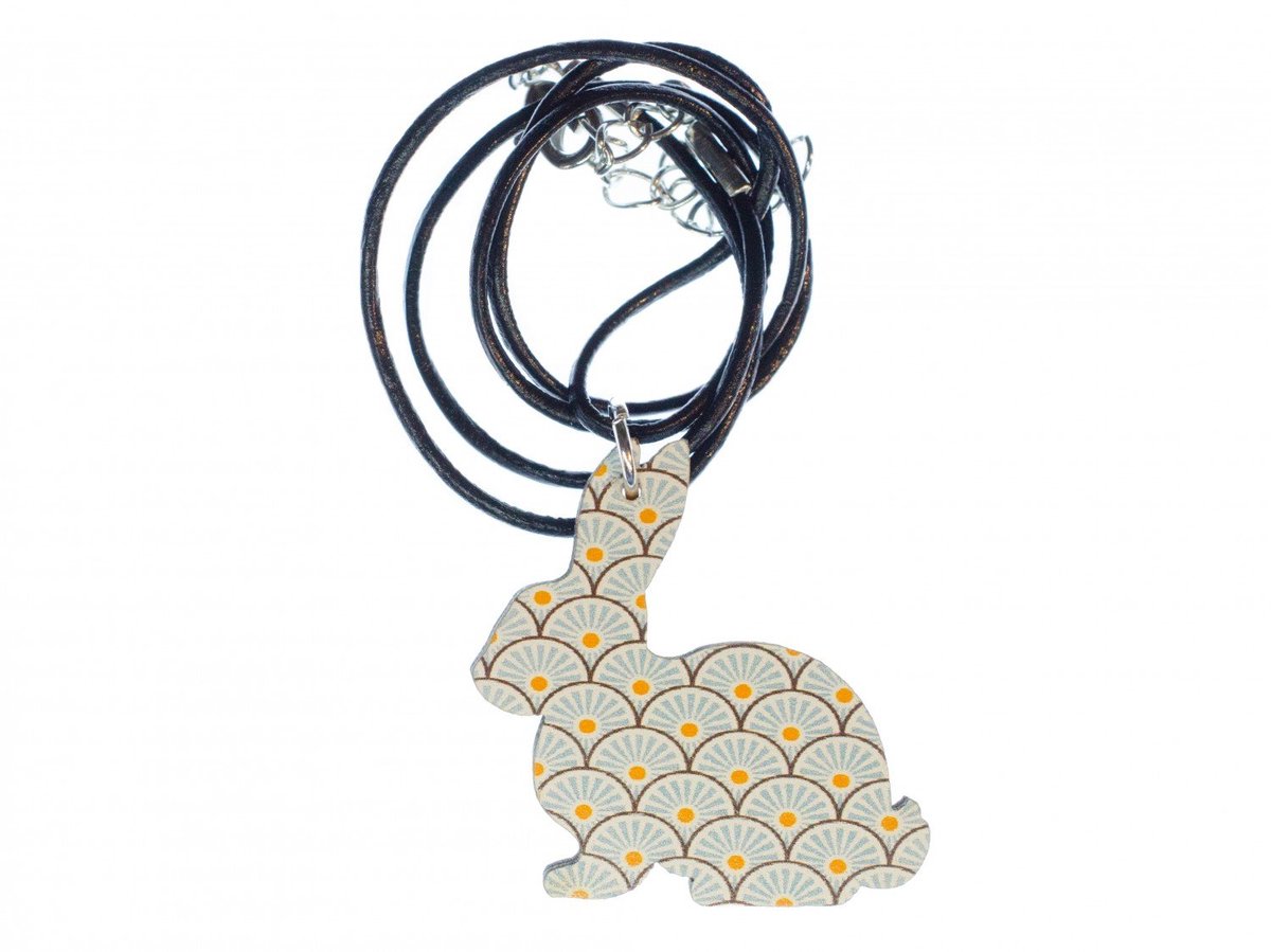 Haas ketting halsketting 45 cm leer paashaas konijn hout turquoise - handgemaakte modesieraden, 35 mm, Hout, Geen edelsteen