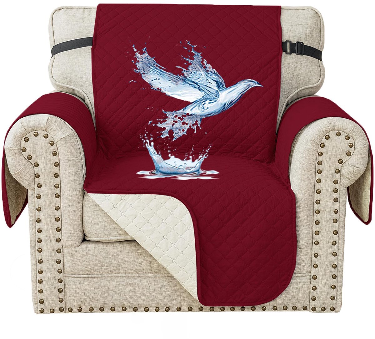 Bankhoes 1 Zit, Katten En Honden Bankhoes Voor Woonkamer, Comfortabel En Duurzaam, Slipcover Universeel Met Zakken, Voor Thuis Met Kinderen En Huisdieren, Bourgondië