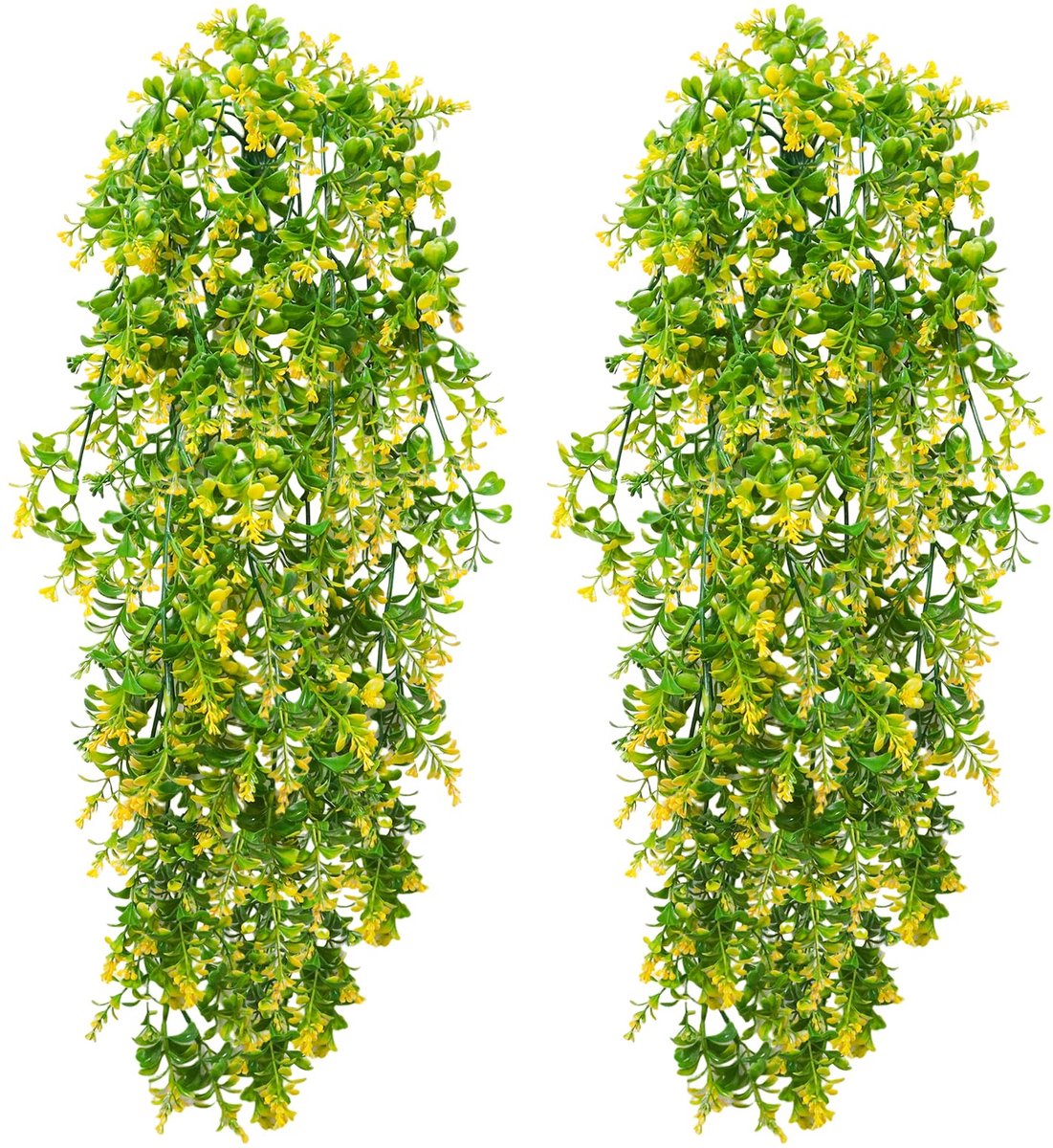 2 stuks kunsthangplanten, kunstplant, hangende plastic kunstplanten, hangende hangplant, kunstplant voor binnen en buiten, balkon, tuin, bruiloft, bar, wanddecoratie, 70 cm (geel)