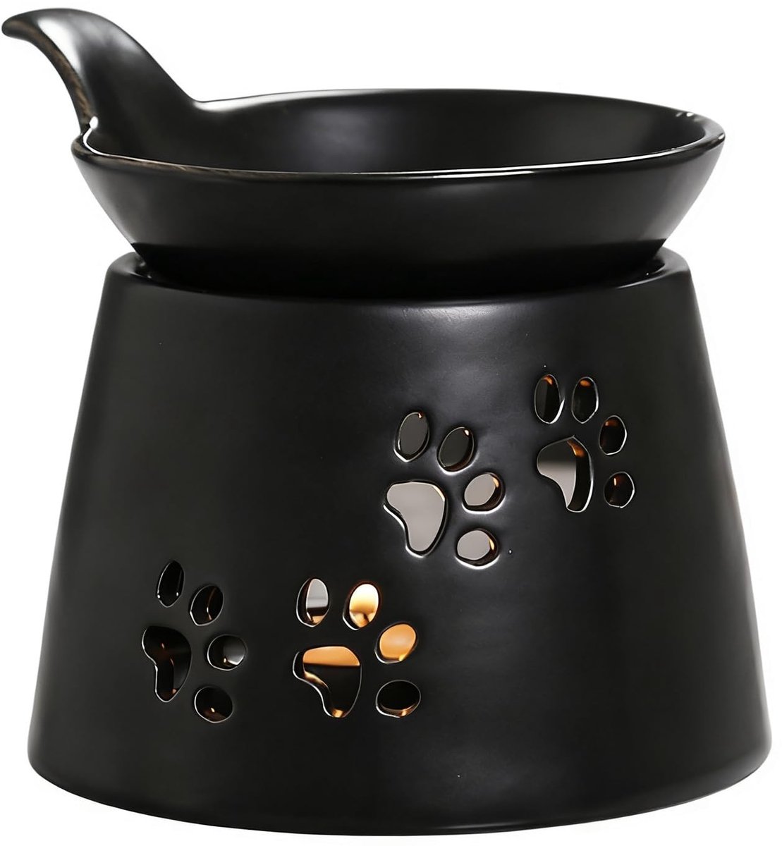olieschotel Keramiek theelichtje Wax Melt Warmer Leuke Wax Melt Houder Gemaakt voor aromatische capaciteit 80 ml. oliebrander voor, Mat zwart
