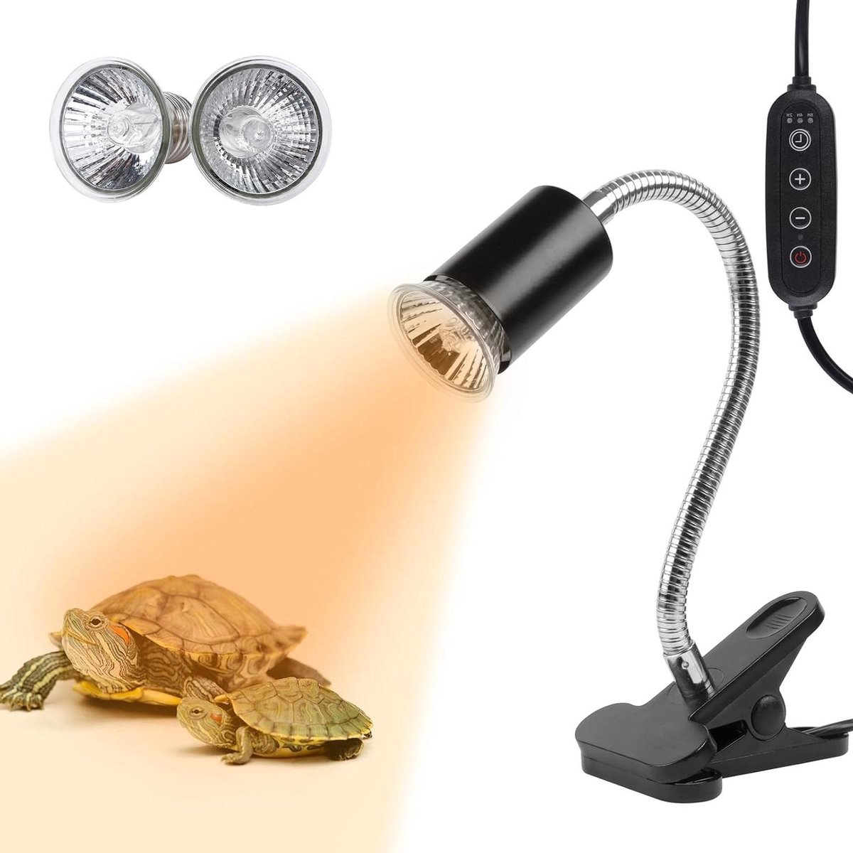 Terrarium Warmtelamp - Reptielenlamp UVA UVB - Klimaatbeheersing Terrarium - Dubbele Lamp Wattage - E27 Fitting - Zwart