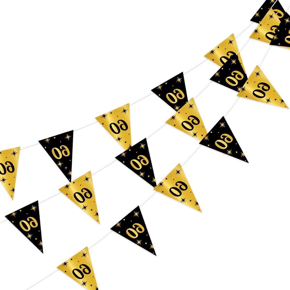 Slinger 60 Jaar - Vlaggenlijn Verjaardag - Feest Versieren - Zwart-Gouden Design - 10 meter - Goud Zwart
