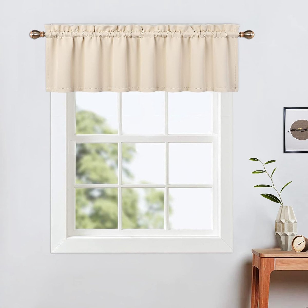 Verduisterende keukengordijnen, 132 x 38 cm lang, beige, roedezak kort verduisteringsgordijn voor kleine ramen, thermische raambehandeling en kamerverduistering cafégordijn