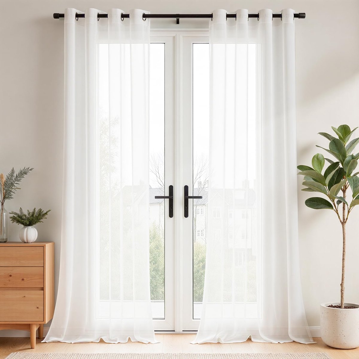 Gordijnen met ingestanste ringen, moderne voile gordijnen, set van 2, 245 x 140 cm (h x b), semi-transparant, gordijn voor woonkamer, slaapkamer, kinderkamer, raamgordijnen, 245 cm lang