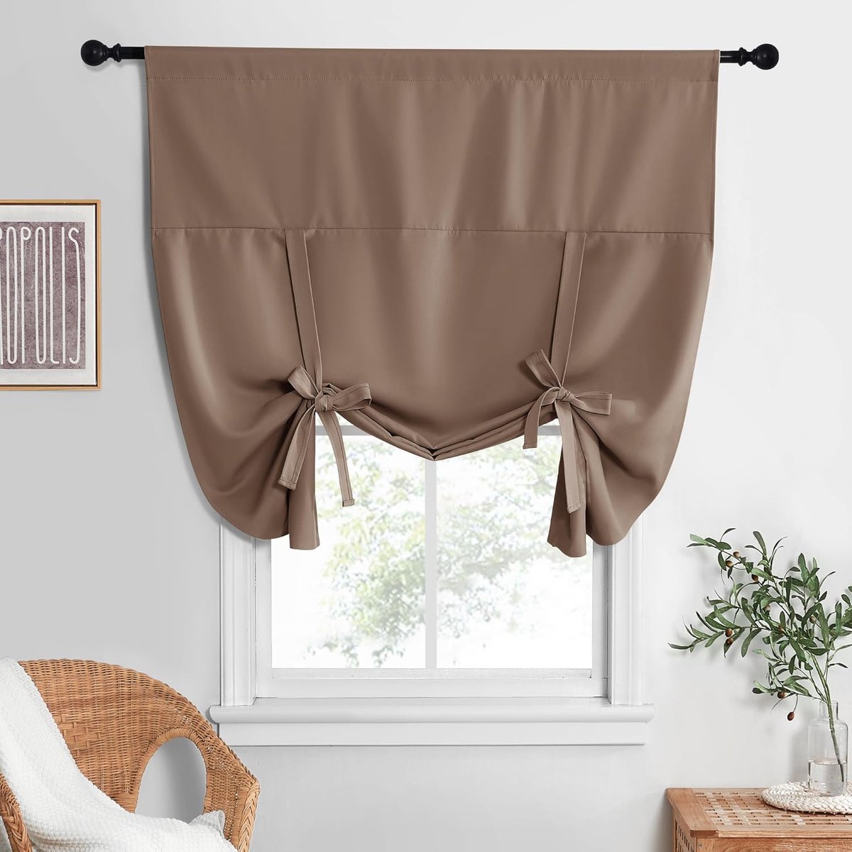 Korte raamgordijnen voor badkamer roedezak vastbinden Shae verstelbare raamgordijnen voor keuken, café verduisterende laag voor kinderkamer wasruimte eetkamer, 1 stuk, 132 x 160 cm L
