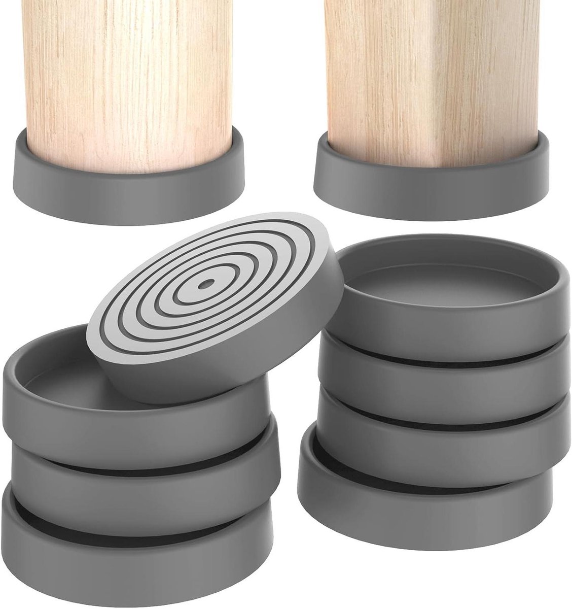 Meubelonderzetters - Meubeldopjes Vloerbeschermers - Meubels Stabiliseren - Antislip Siliconen - 4 stuks 4 inch - Grijs