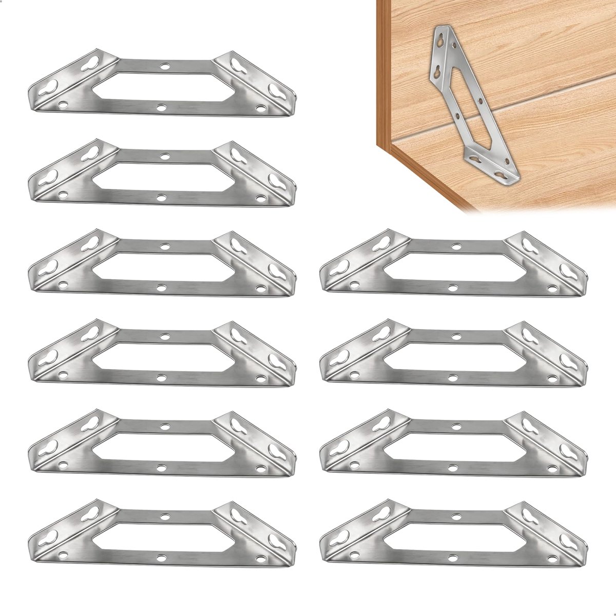 Hoekverbinders van roestvrij staal, 10 stuks, driehoekige steunen van roestvrij staal, roestvrijstalen hoekverbinders, driehoekige houder voor hout, meubels, kast, tafel, stoel