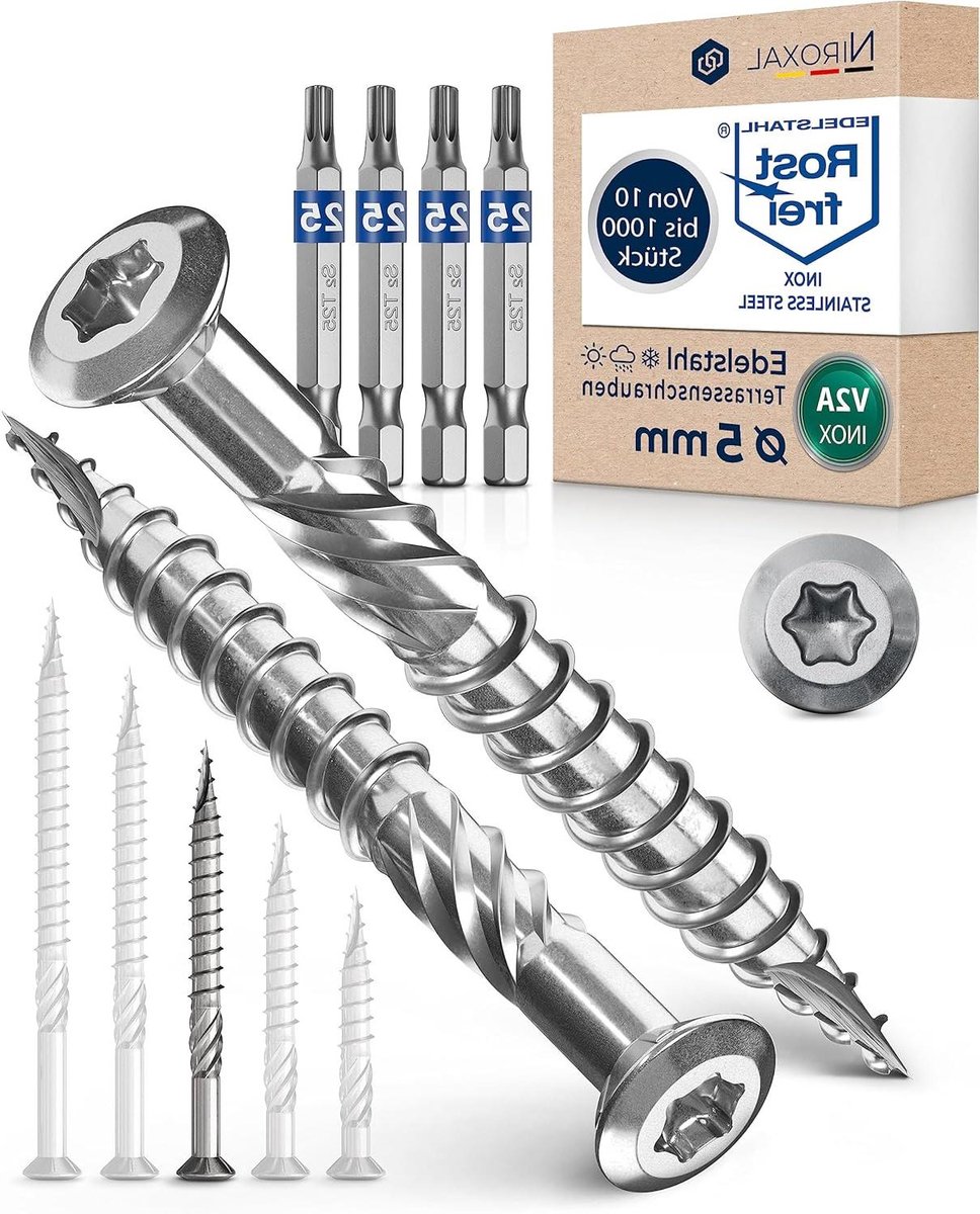 Terrasschroeven RVS - Houtschroeven Torx - Buitenklusssen - V2A Roestvrij Staal - 5 x 60 mm - Zilverkleurig