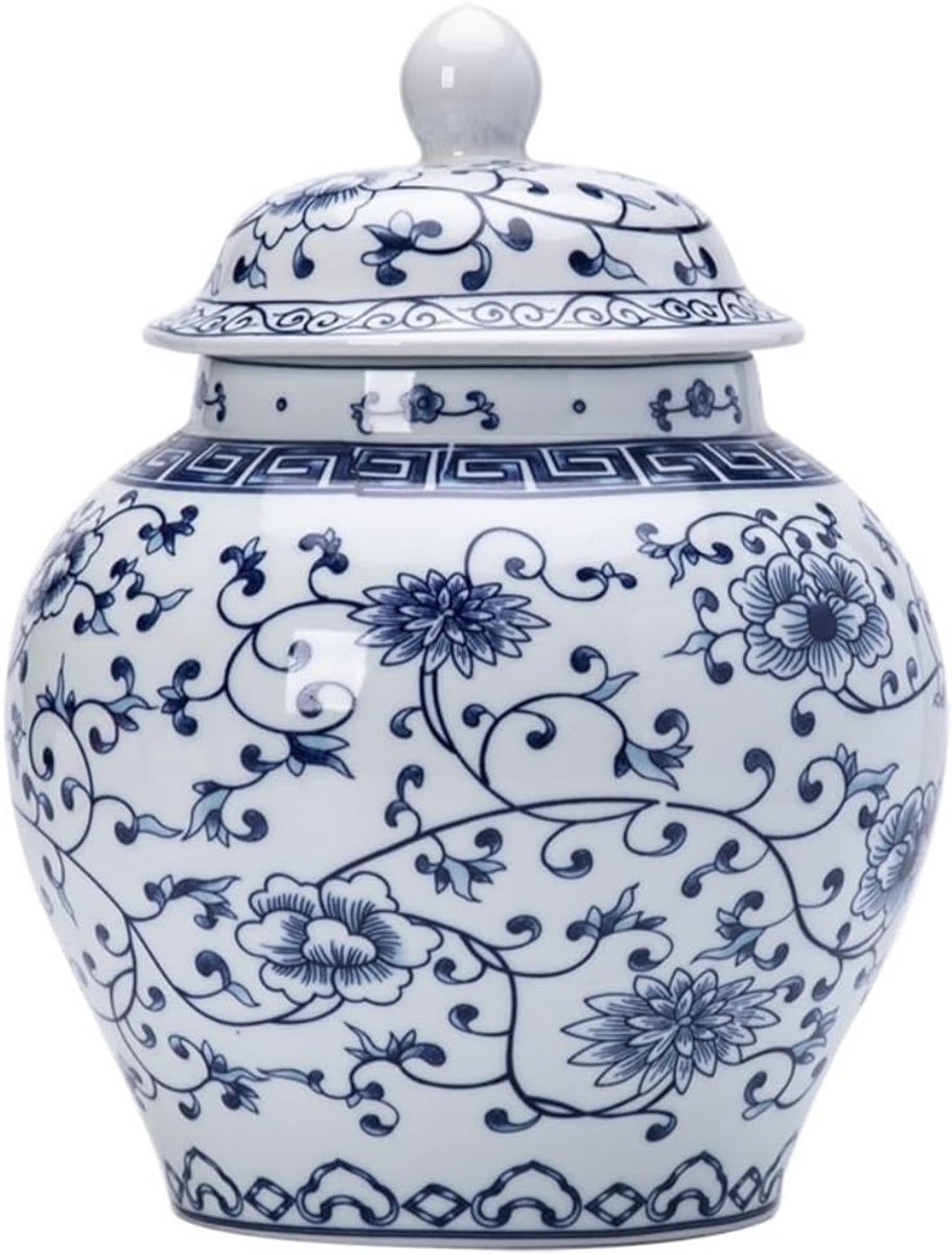 Algemene pot Chinese retro blauwe en witte keramische pot Grote verzegelde pot Kantoordecoratie Pu'er Tea Awakening Theepot Koffiedikopslag (Size : L)