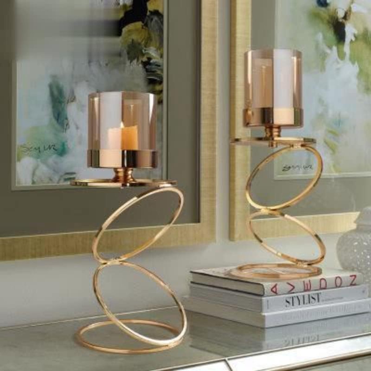 Kandelaar Stand Nordic Creatieve Retro Gouden Kandelaar Decoratieve Ornamenten Glazen Kandelaars Moderne Huis Bruiloft Decoratie Kerst Kandelaar Houders (Maat: 14x36cm) (