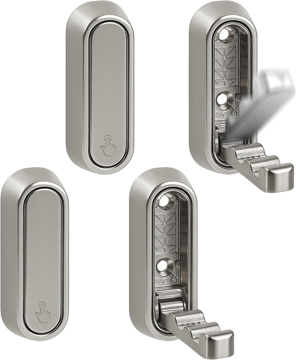 wandhaken zilver 90° uit zinklegering – Plaatsbesparende garderobehaken voor wandmontage, robuust voor badkamer, hal, keuken, jassen, handdoeken & tassen – 4-pack