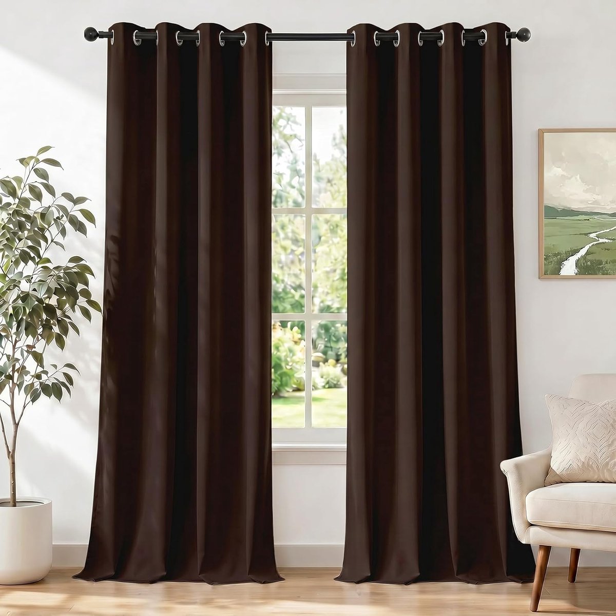 Gordijnen Kant En Klaar Set Van 2, 140x280cm, Gordijnen Verduisterend Met Ringen, Thermische Gordijn, Verduisteringsgordijn, Deurgordijn Voor Slaapkamer Woonkamer, Donkere Koffie