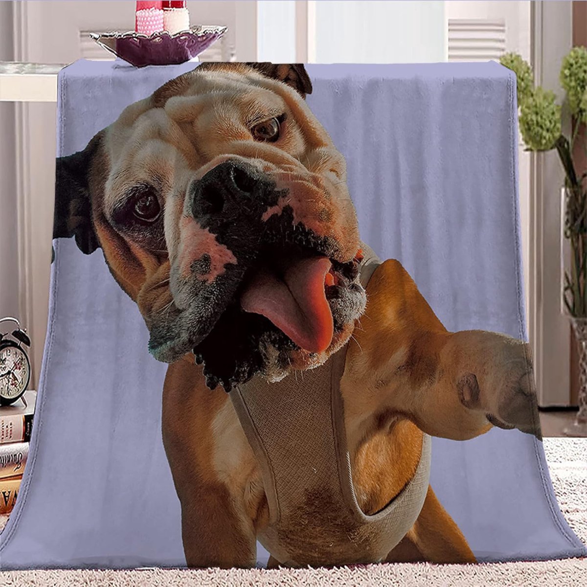 deken Queen Size - veelzijdige deken voor bed pluizige zachte grote plaid picknick deken paarse hond 100% microfiber 220x240cm