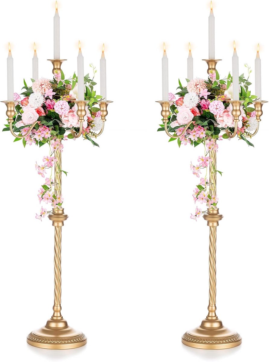 88cm Gouden Kandelaars - Metalen Kaarsenstandaard Houders voor Kersttafel Centerpieces Vintage 5 Takken Kaarsenhouder voor Eettafel Bruiloft Feest Verjaardag.