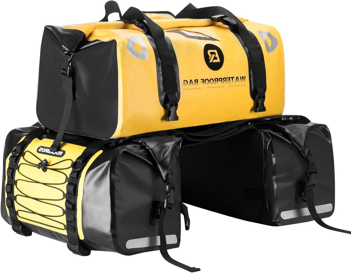 Motorfiets Zadeltassen Set - Motorbagage Tassen - Reizen en Opslag - 100% Waterdicht PVC - 117L Totaal - Geel