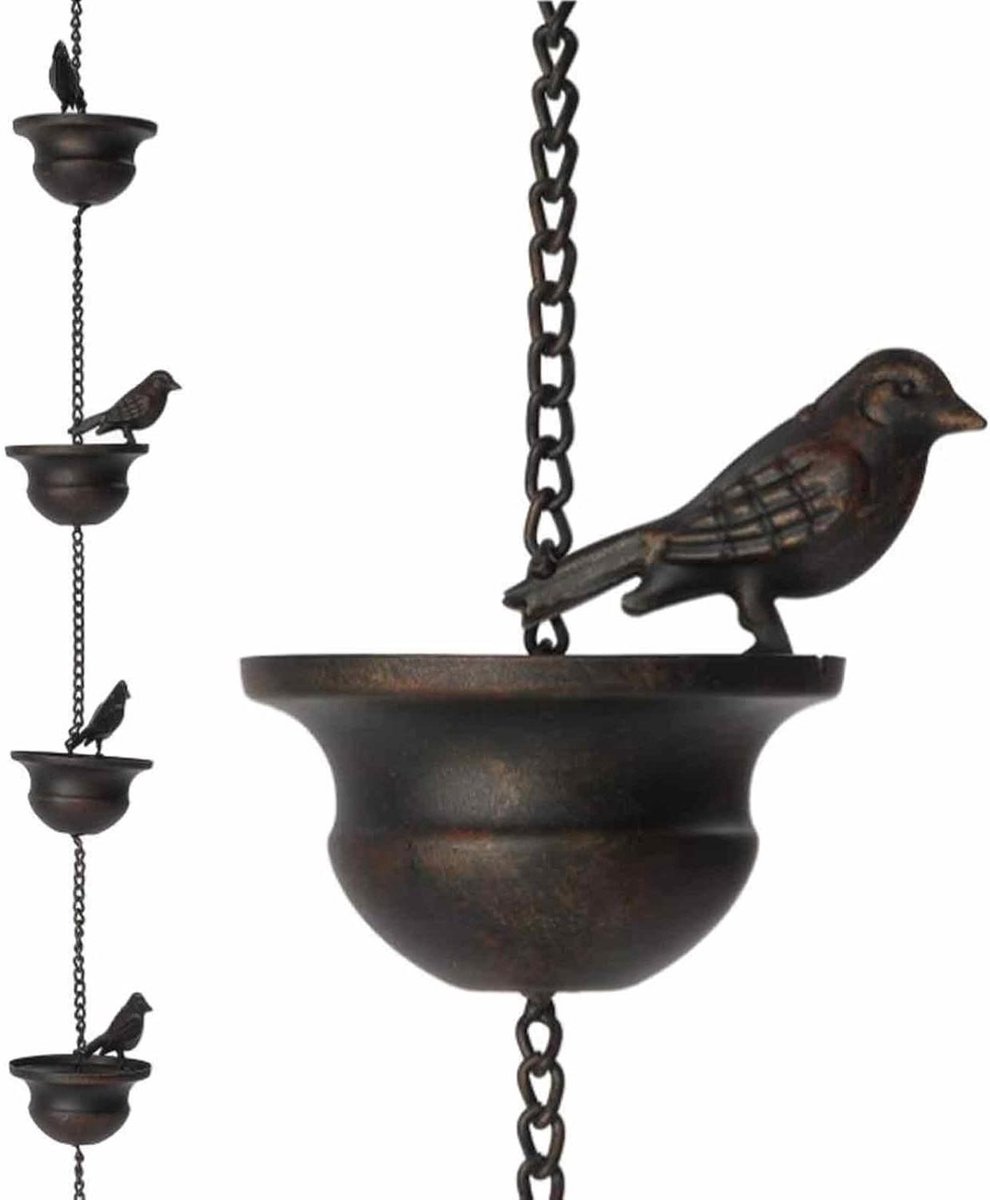 Regenketting met vogels - Afvoerketting dakgoot - Decoratieve waterafvoer - Geleidt water efficiënt - 24 meter - Antraciet